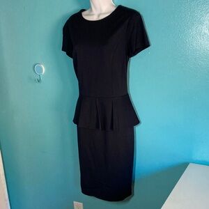Brooks Brothers 346 Womens 10 Dark Blue Peplum Midi Dress Office Work Business